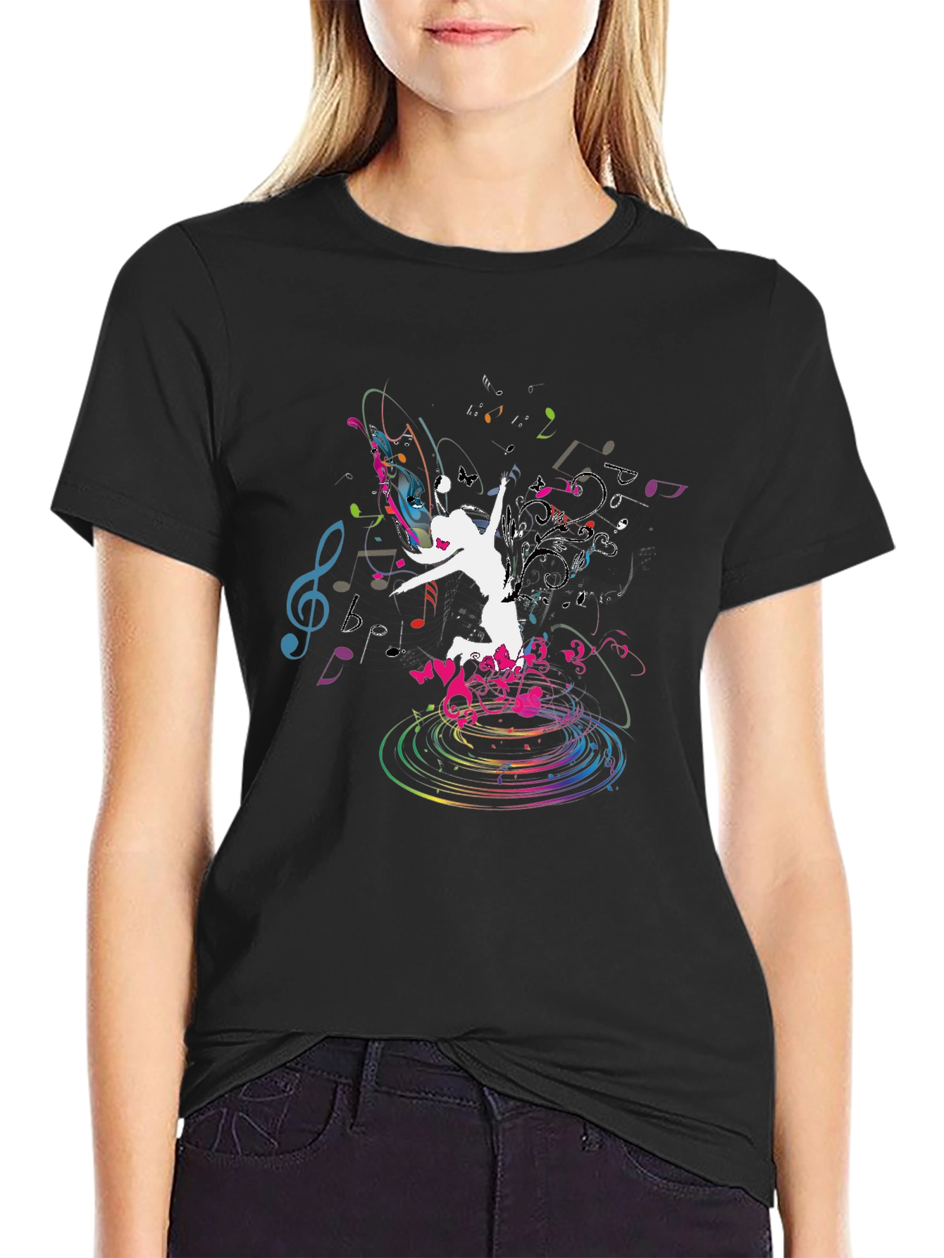 Music Dance Graphic Black T-Shirt