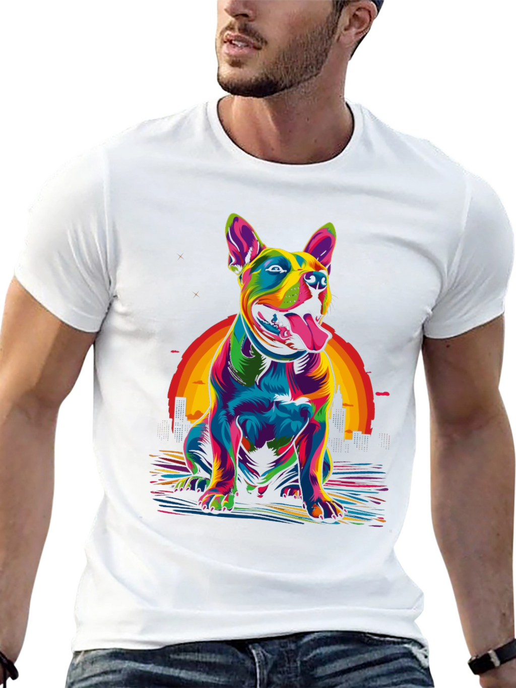 Colorful Dog Graphic T-Shirt