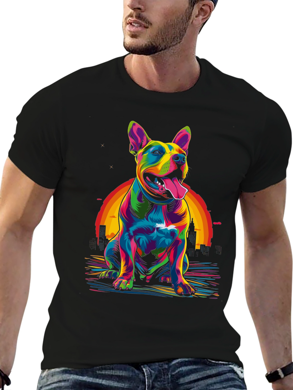 Colorful Dog Graphic T-Shirt