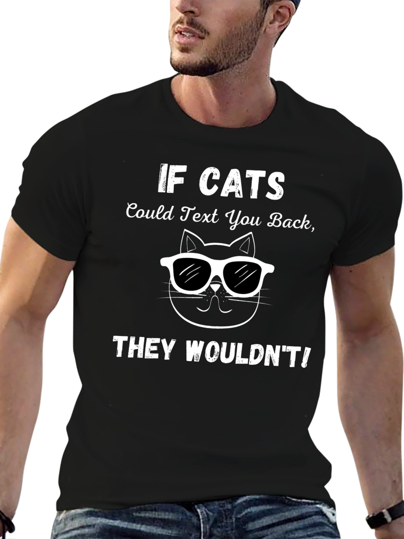 Funny If Cats Could Text Black T-Shirt