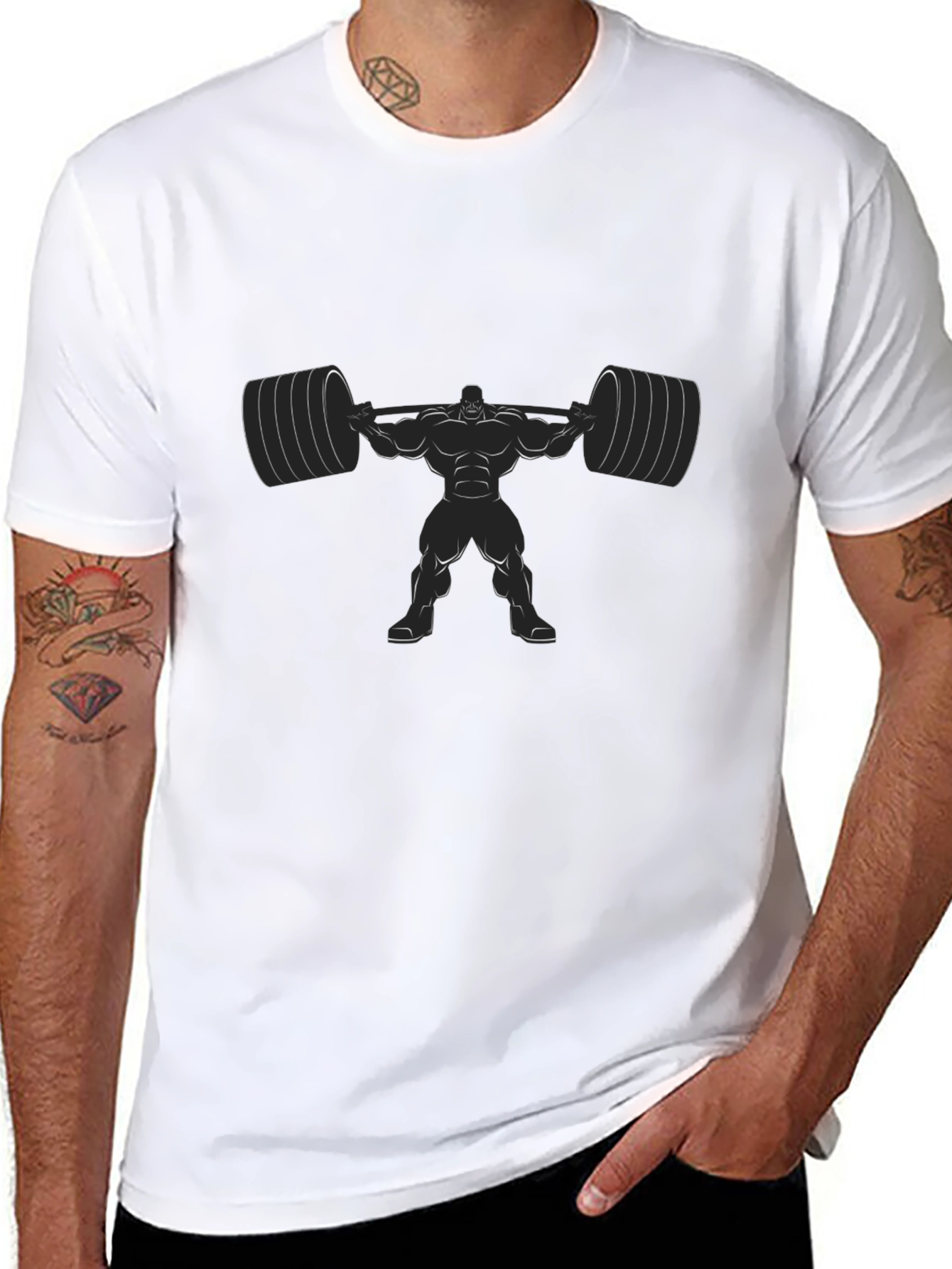 Weightlifter Graphic Tee - Black Cotton Blend Shirt