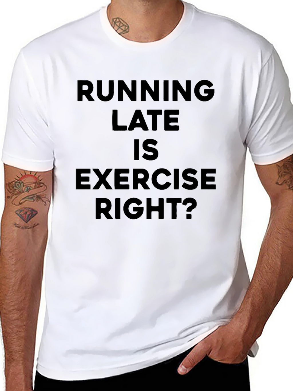 Running Late Exercise Funny Black T-Shirt