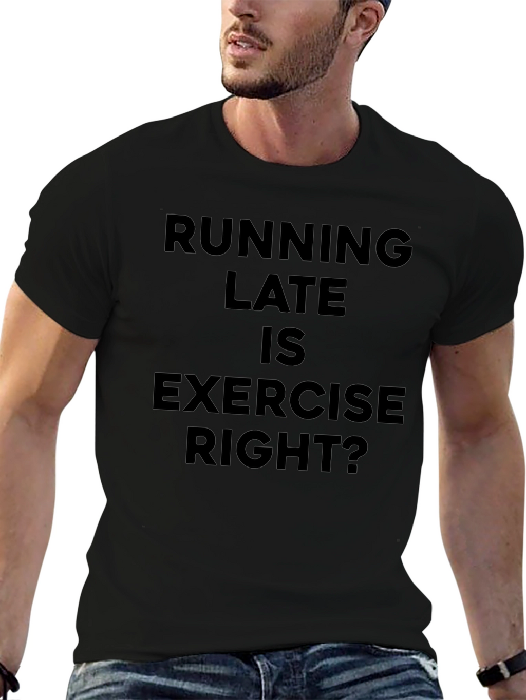 Running Late Exercise Funny Black T-Shirt