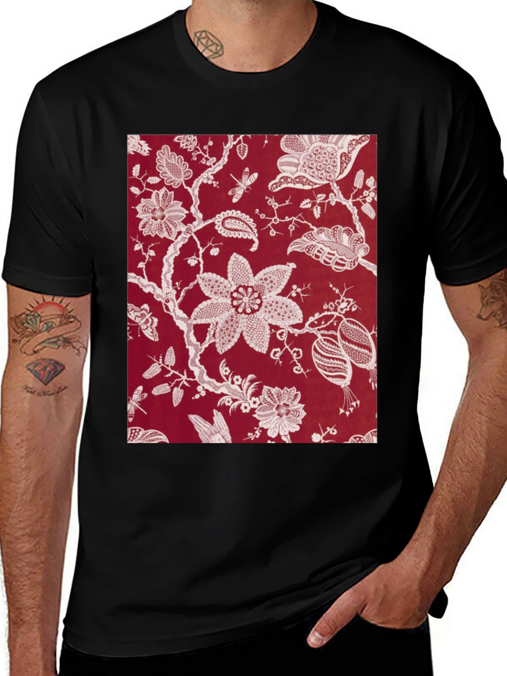Floral Print Black Tee