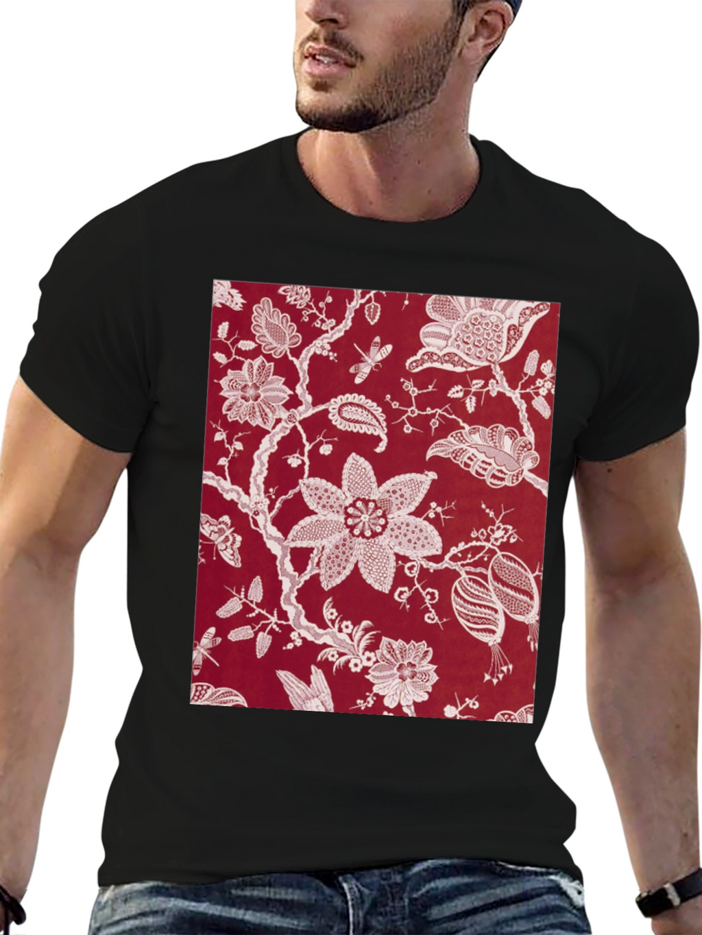 Floral Print Black Tee