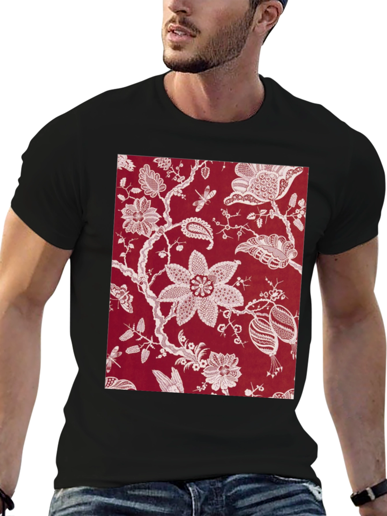 Floral Print Black Tee