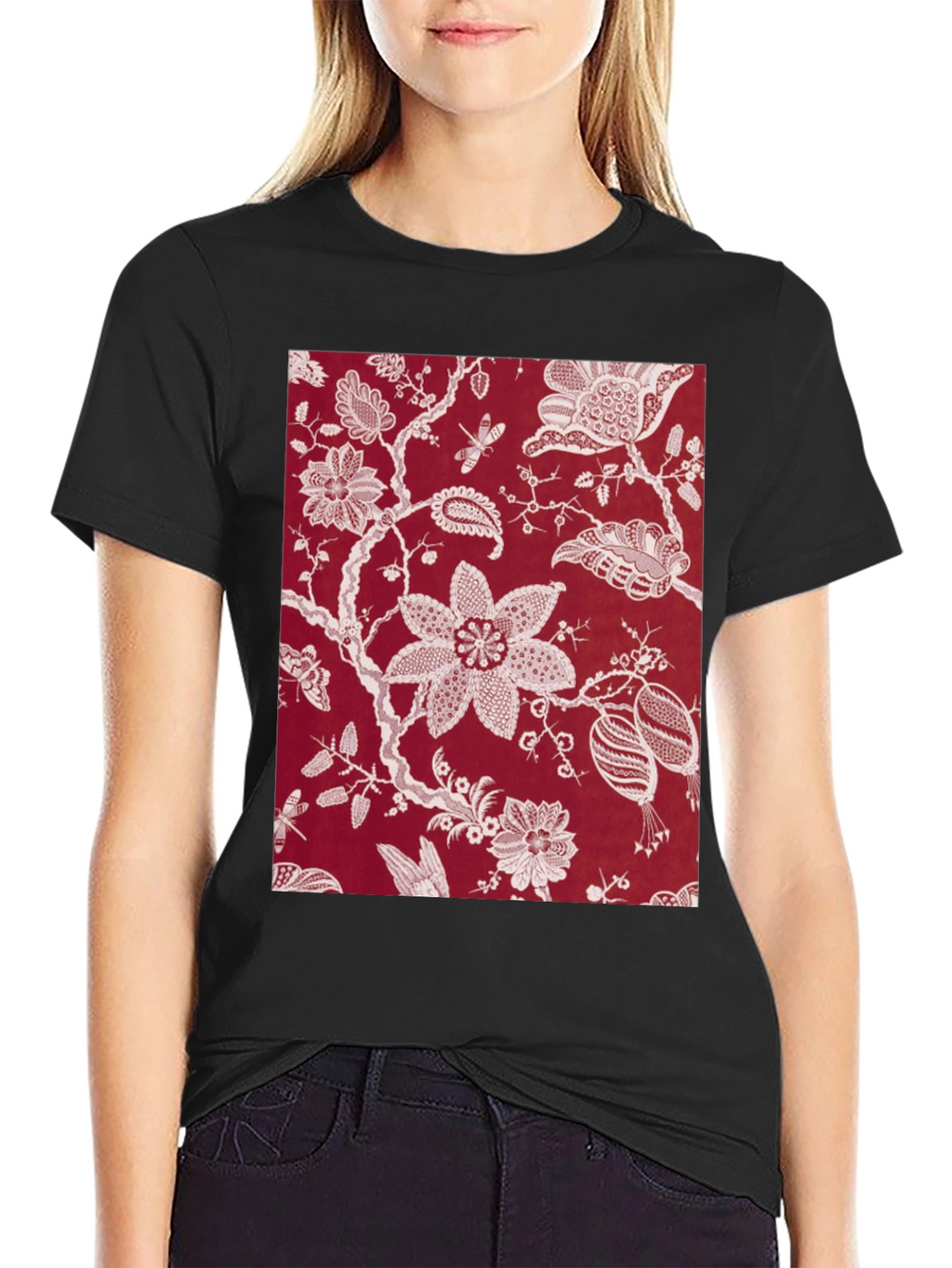 Floral Print Black Tee