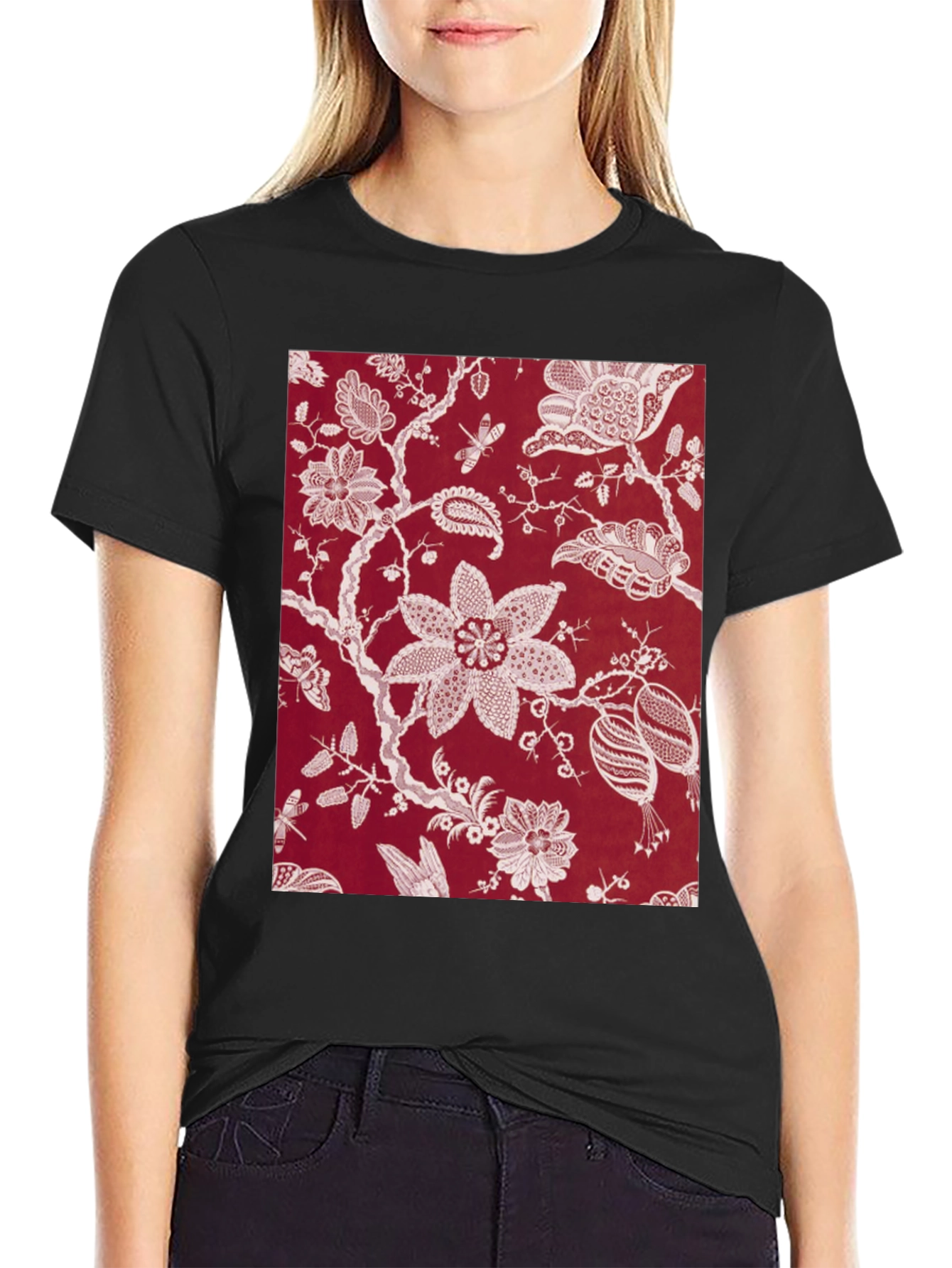 Floral Print Black Tee