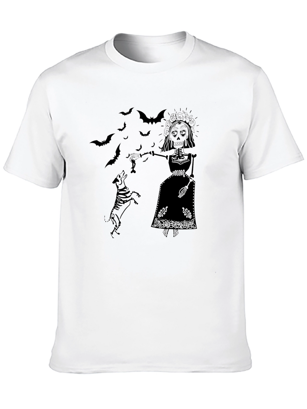 Day of the Dead Skeleton Dog Black Graphic T-Shirt