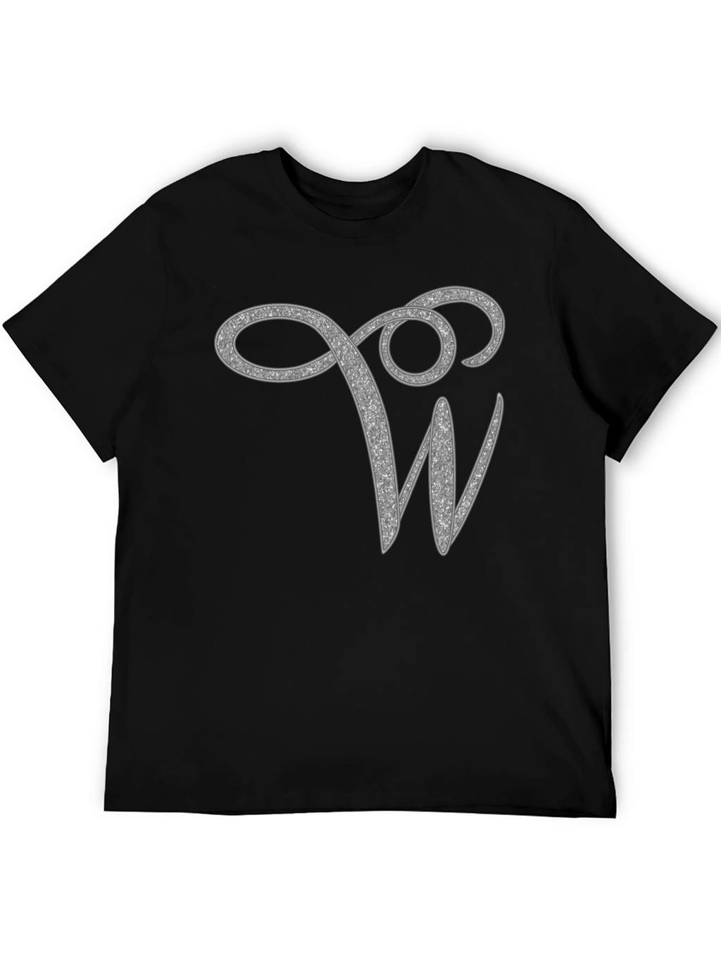 Stylish Black Tee with Glitter W Design