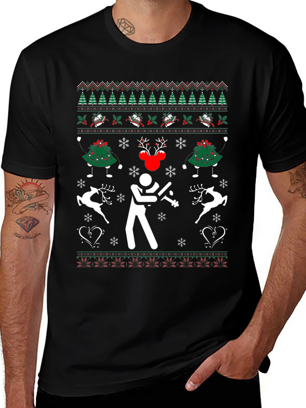 Festive Black Christmas Sweater T-Shirt