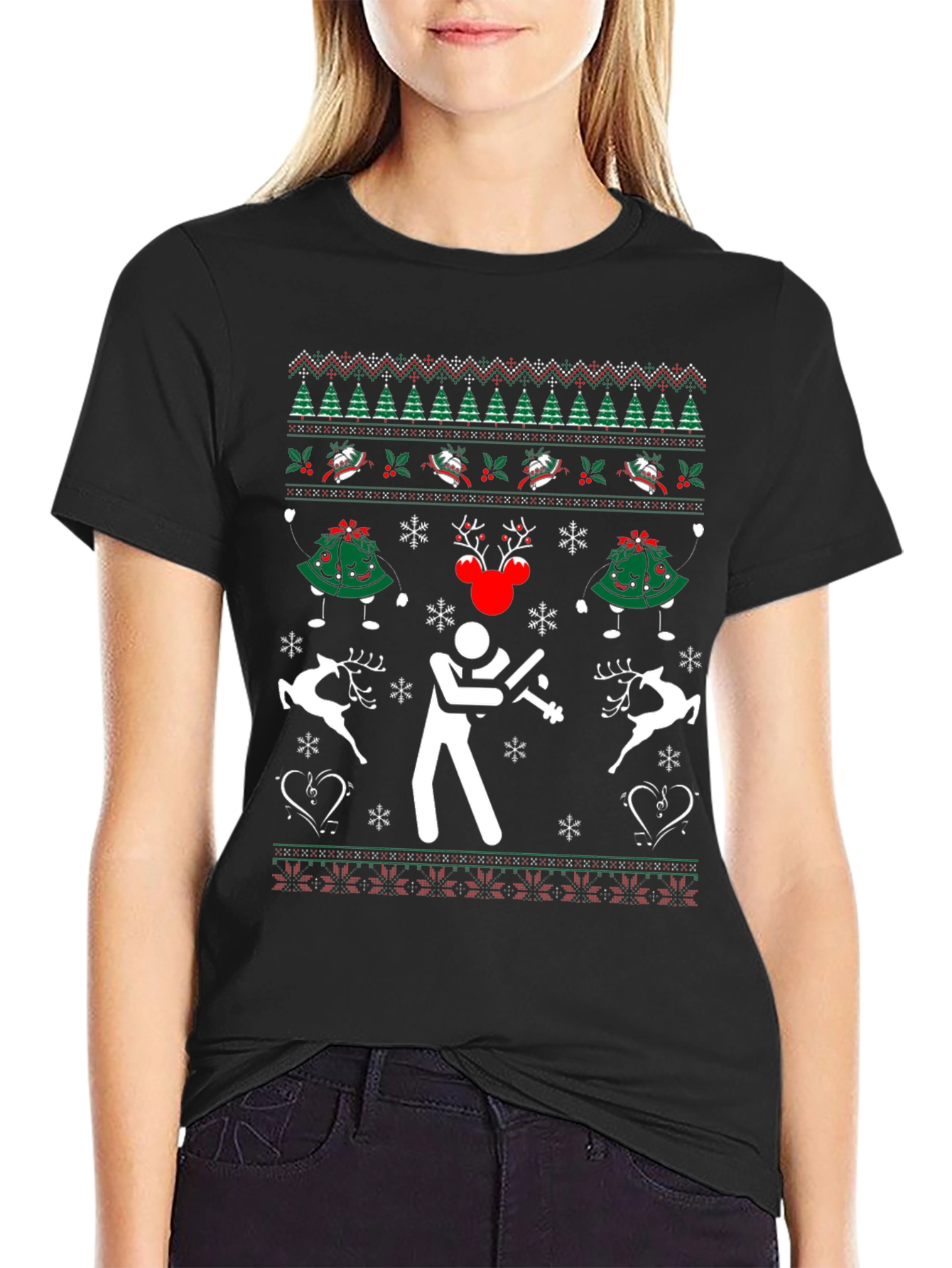 Festive Black Christmas Sweater T-Shirt