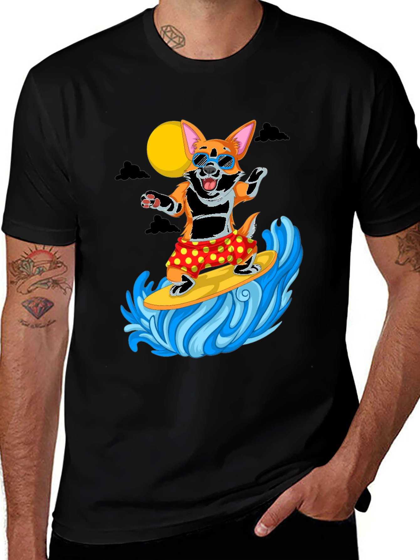 Surfing Corgi T-Shirt -  Fun Novelty Tee