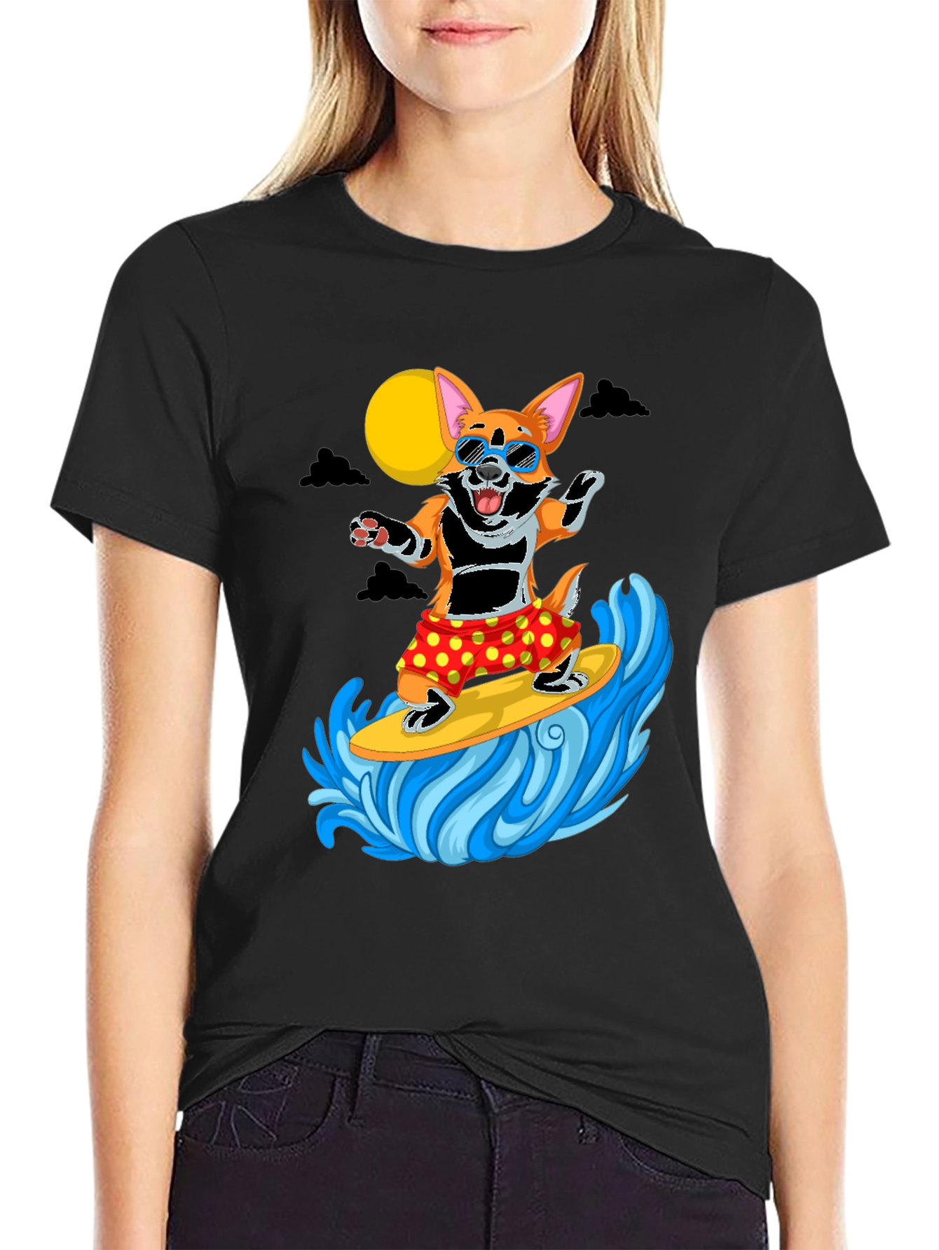 Surfing Corgi T-Shirt -  Fun Novelty Tee