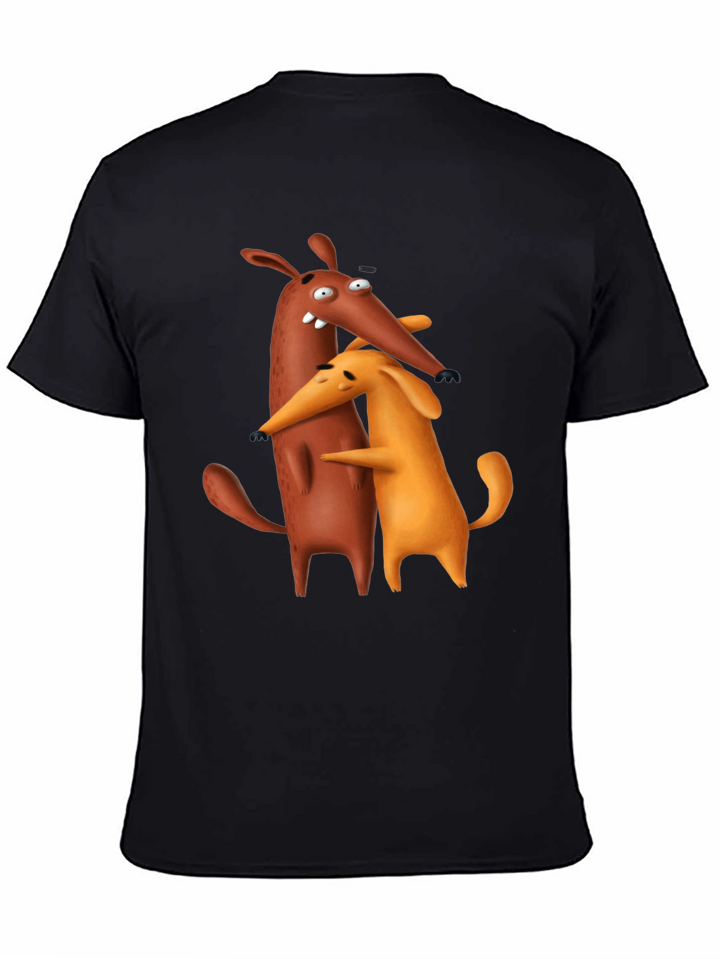 Cartoon Dog Hug Black T-Shirt