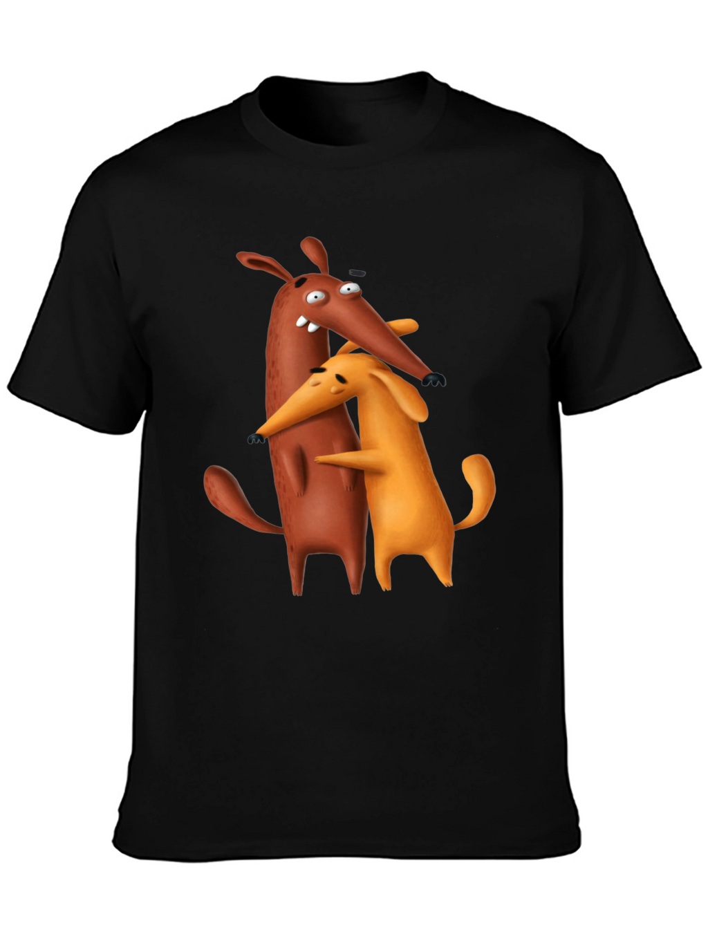 Cartoon Dog Hug Black T-Shirt