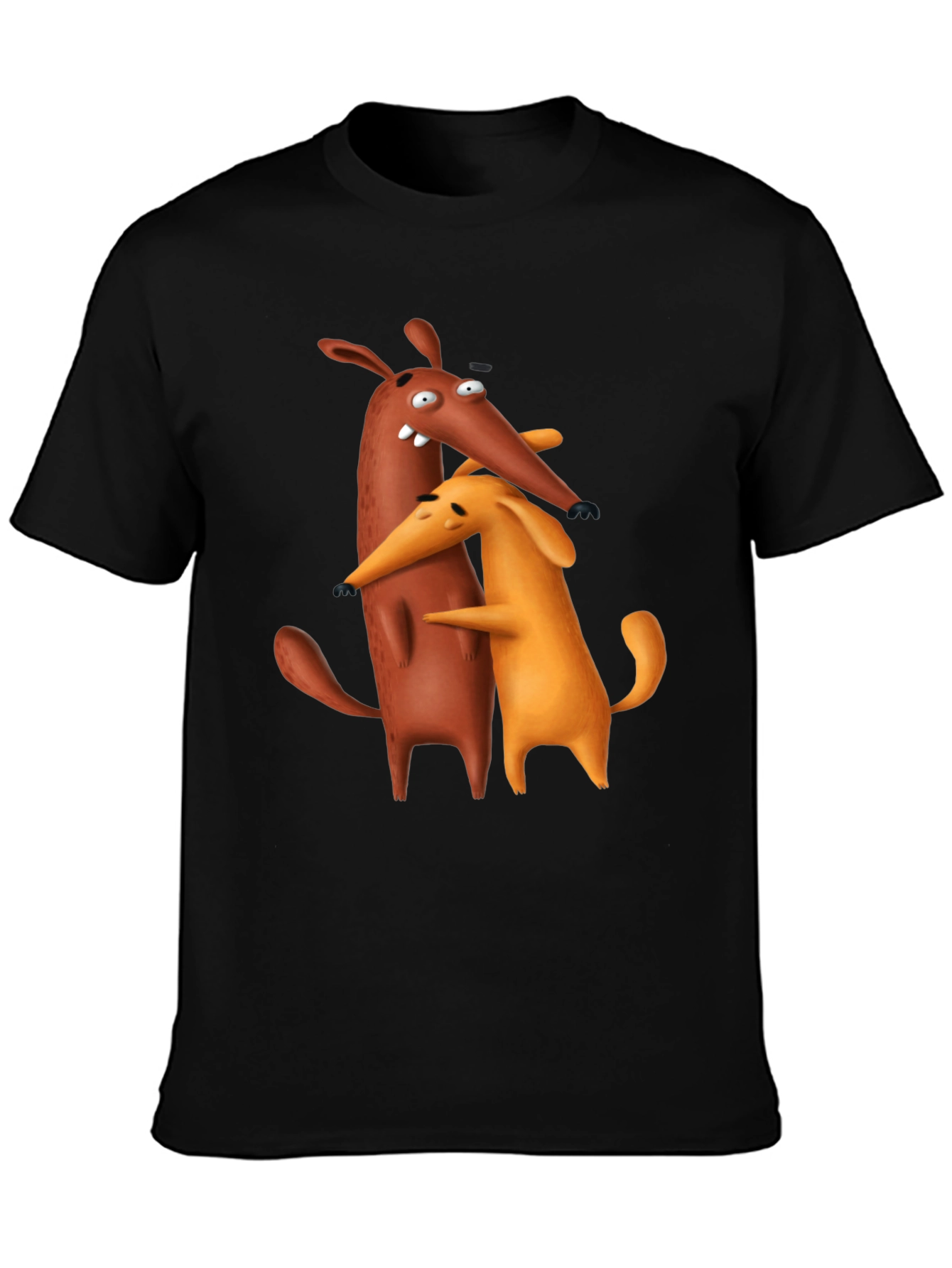 Cartoon Dog Hug Black T-Shirt
