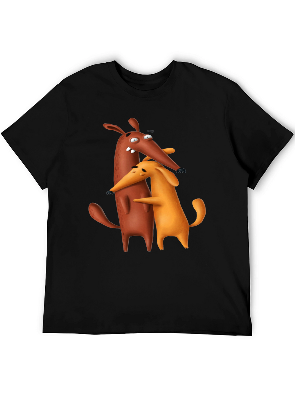 Cartoon Dog Hug Black T-Shirt