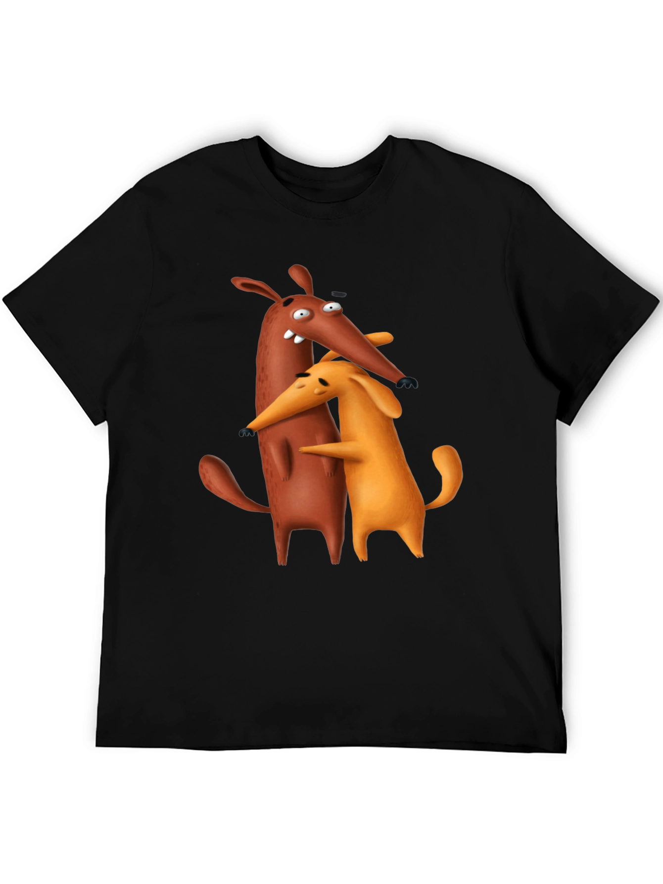 Cartoon Dog Hug Black T-Shirt