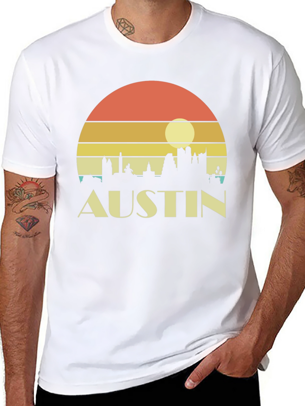 Austin Skyline Retro Sunset Black T-Shirt