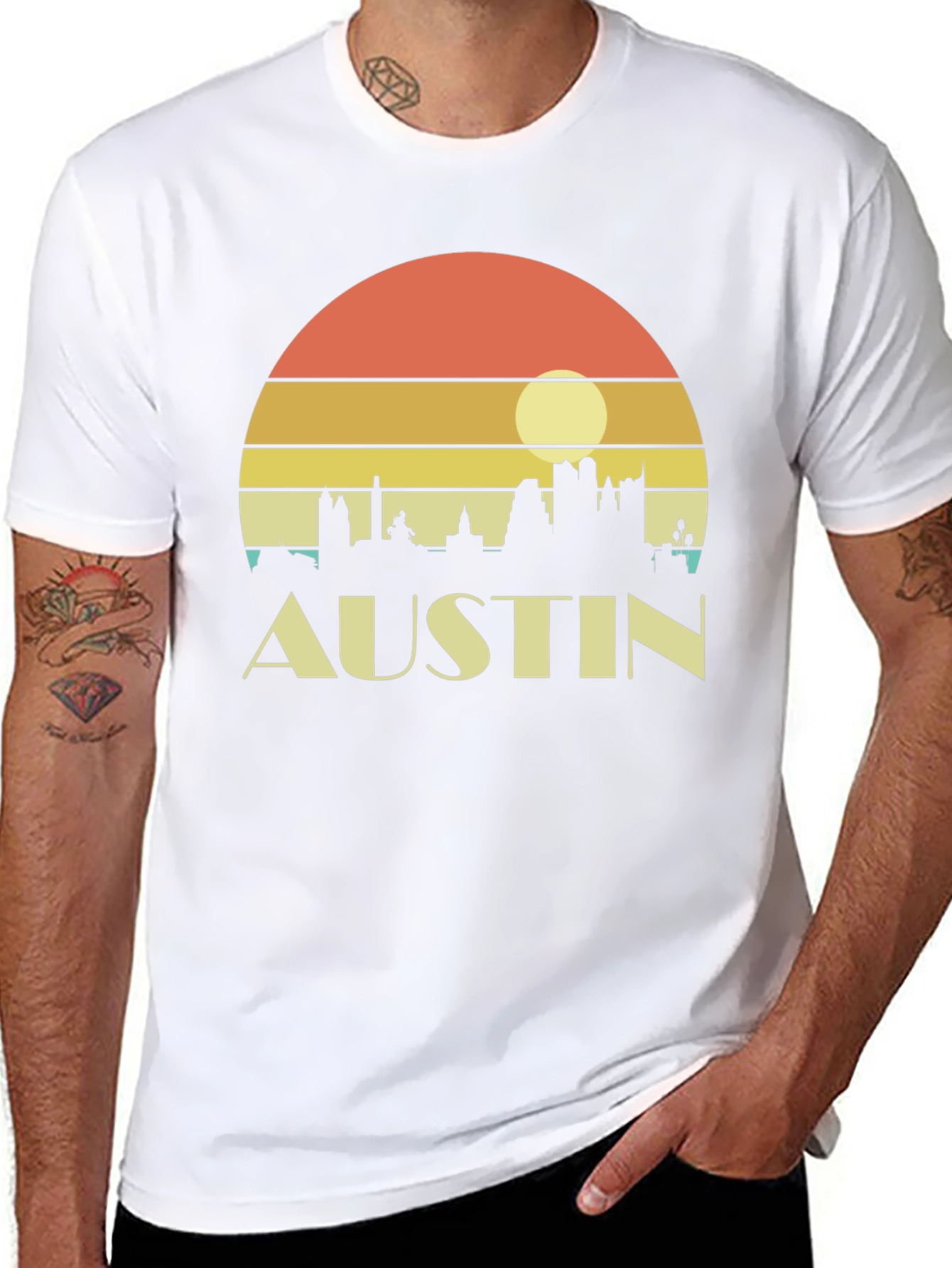 Austin Skyline Retro Sunset Black T-Shirt
