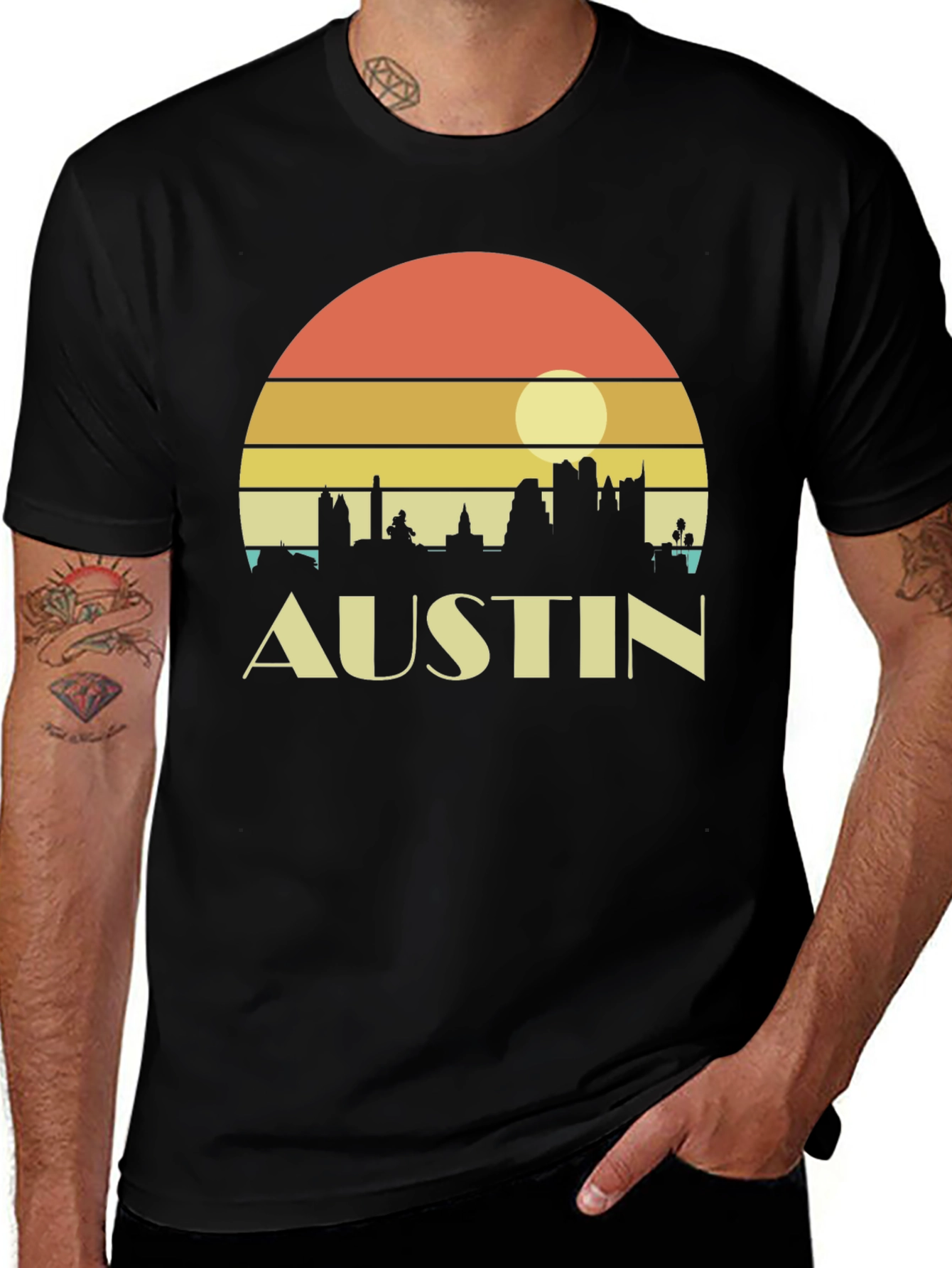 Austin Skyline Retro Sunset Black T-Shirt