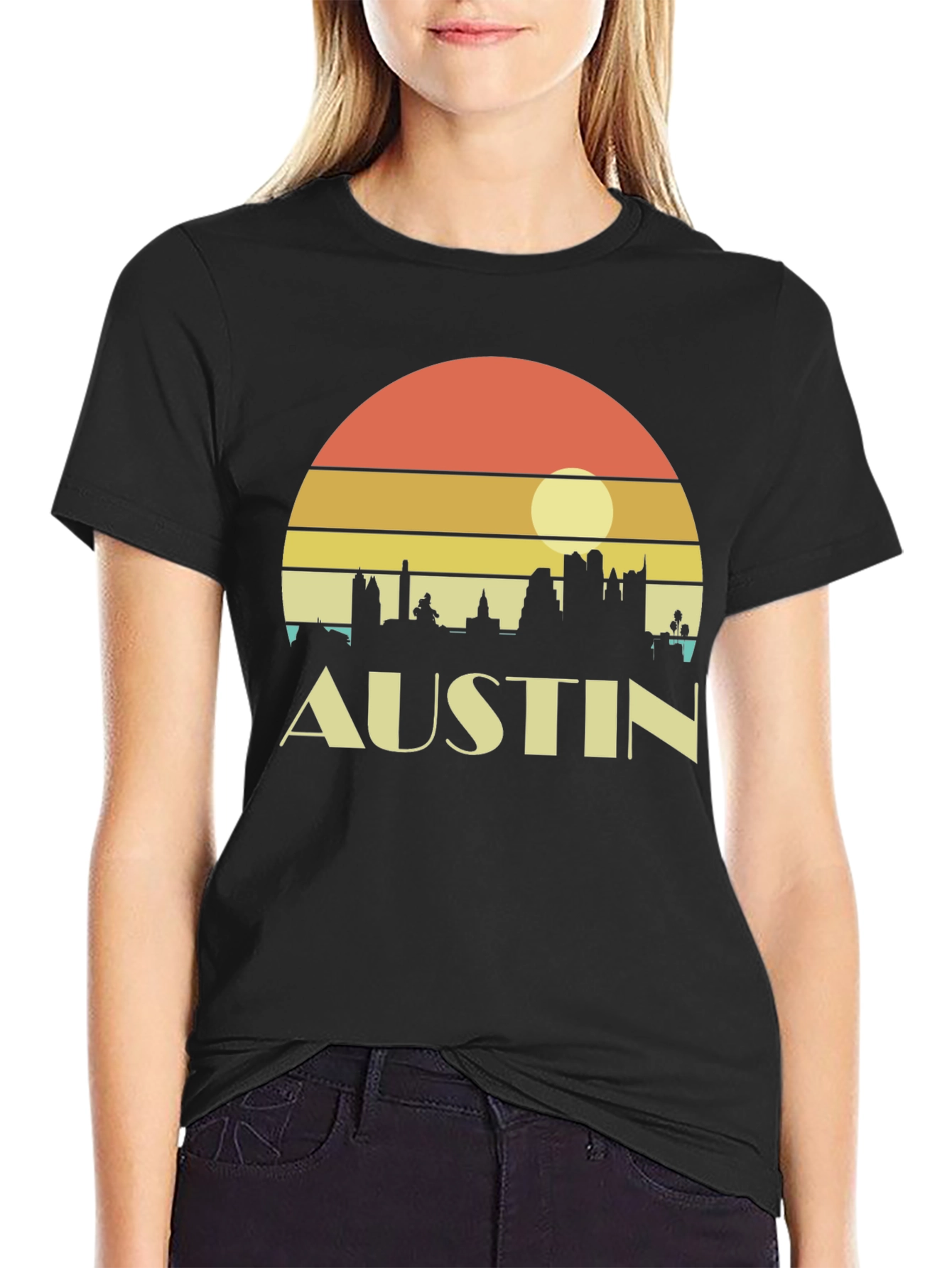 Austin Skyline Retro Sunset Black T-Shirt