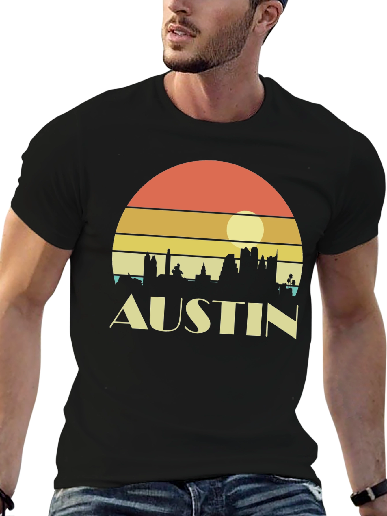 Austin Skyline Retro Sunset Black T-Shirt