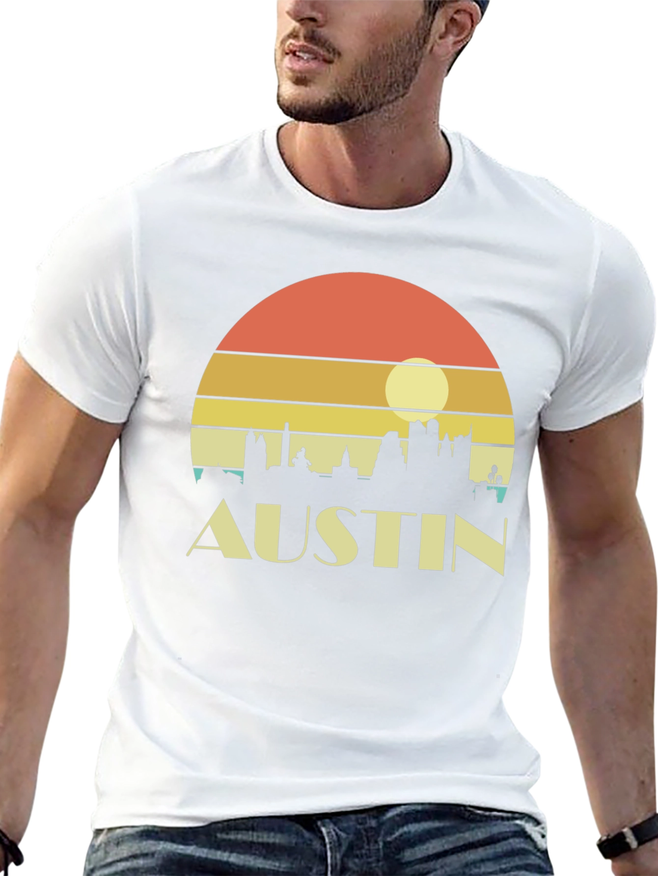 Austin Skyline Retro Sunset Black T-Shirt