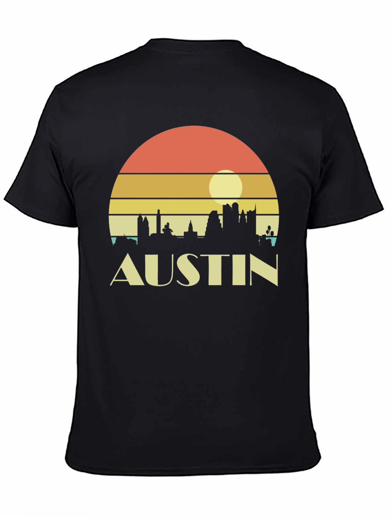 Austin Skyline Retro Sunset Black T-Shirt