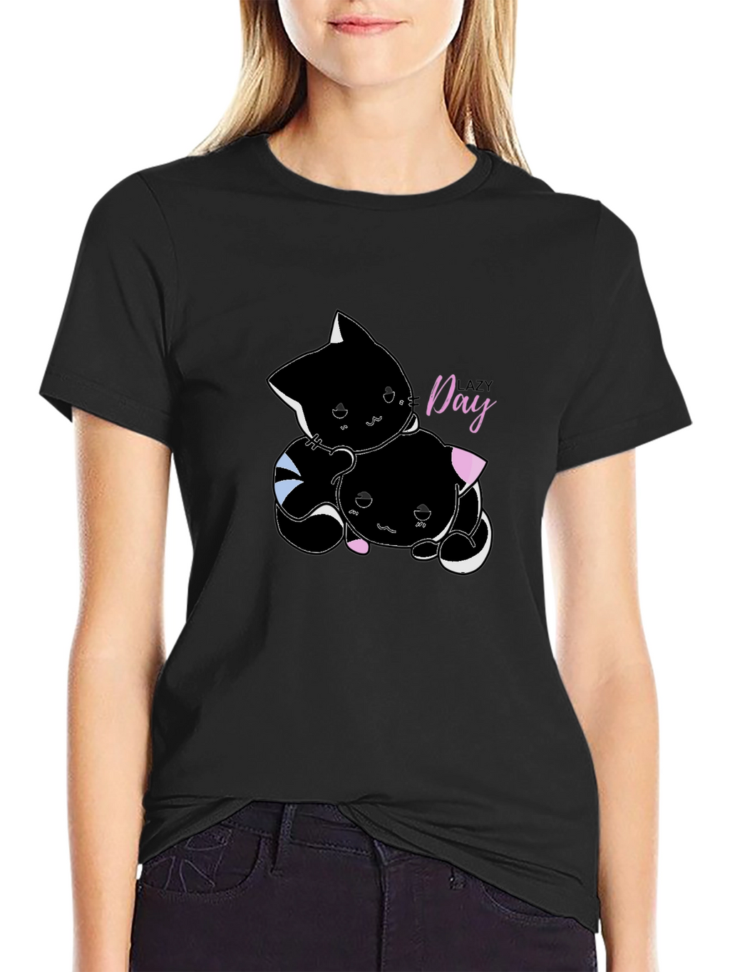 Lazy Day Cat T-Shirt - Comfort Black Tee