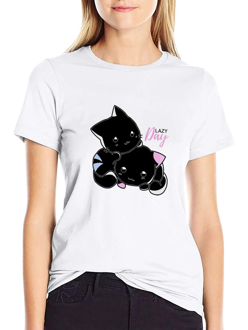 Lazy Day Cat T-Shirt - Comfort Black Tee