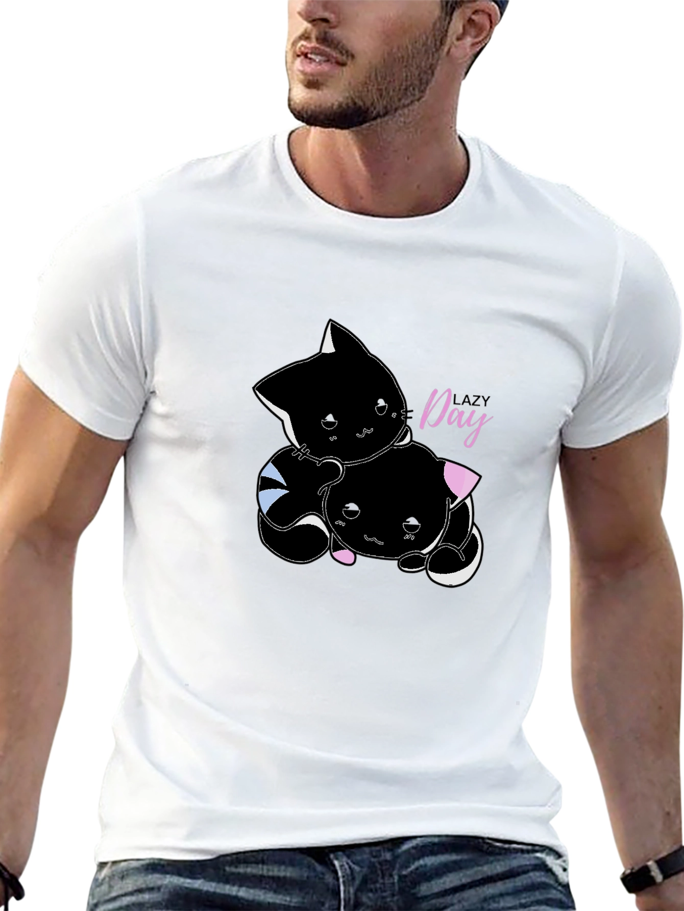 Lazy Day Cat T-Shirt - Comfort Black Tee