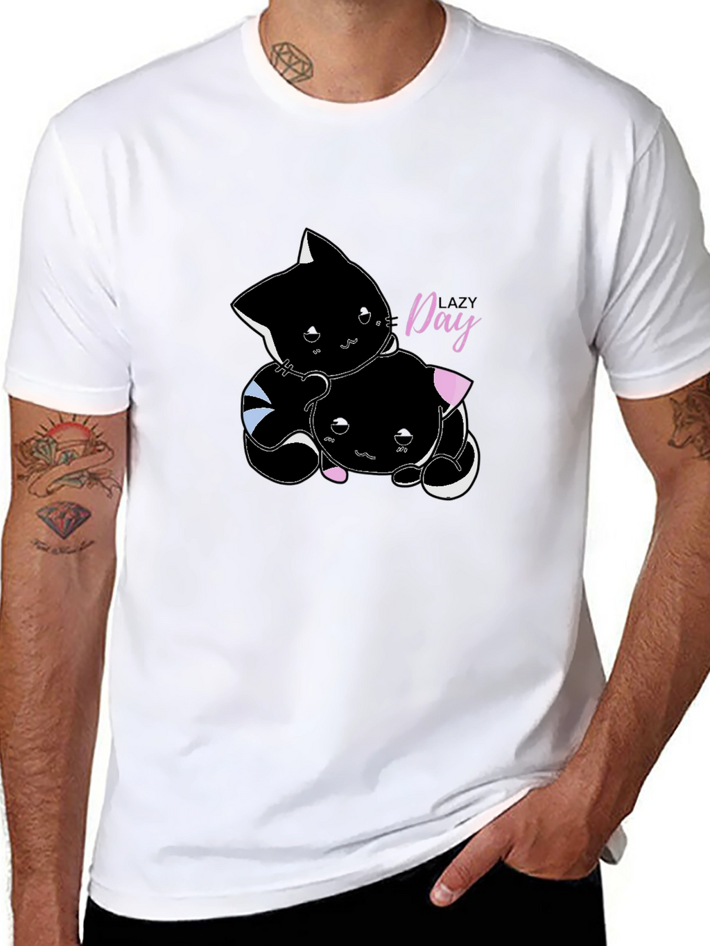 Lazy Day Cat T-Shirt - Comfort Black Tee