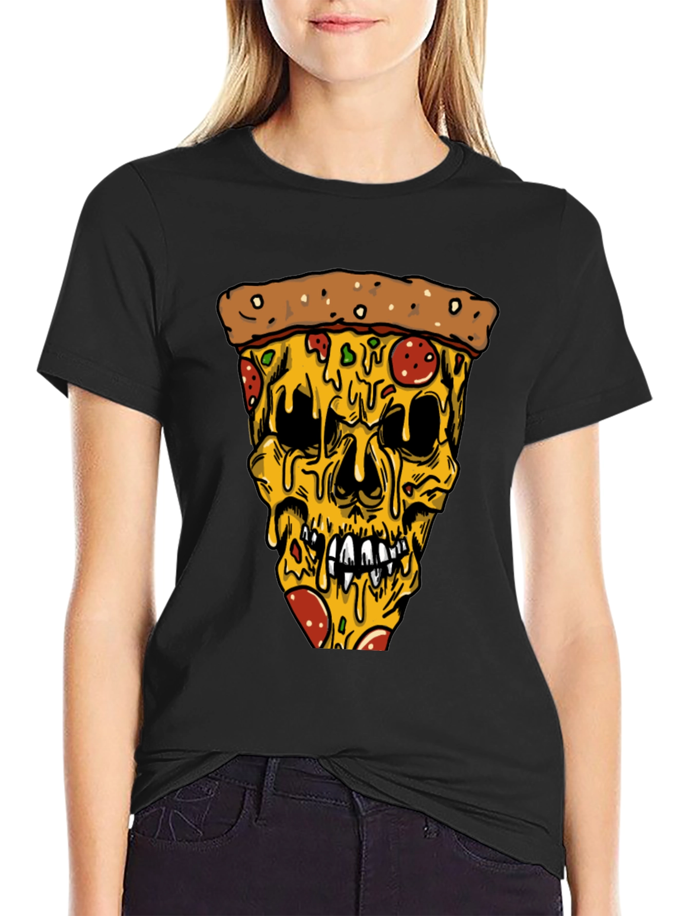 Pizza Skull Graphic Tee - Edgy Style