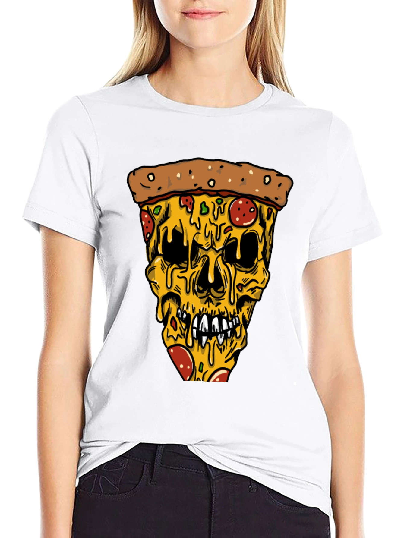 Pizza Skull Graphic Tee - Edgy Style