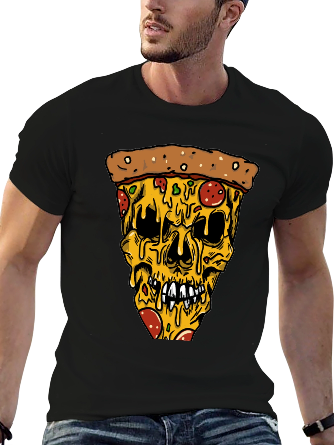 Pizza Skull Graphic Tee - Edgy Style