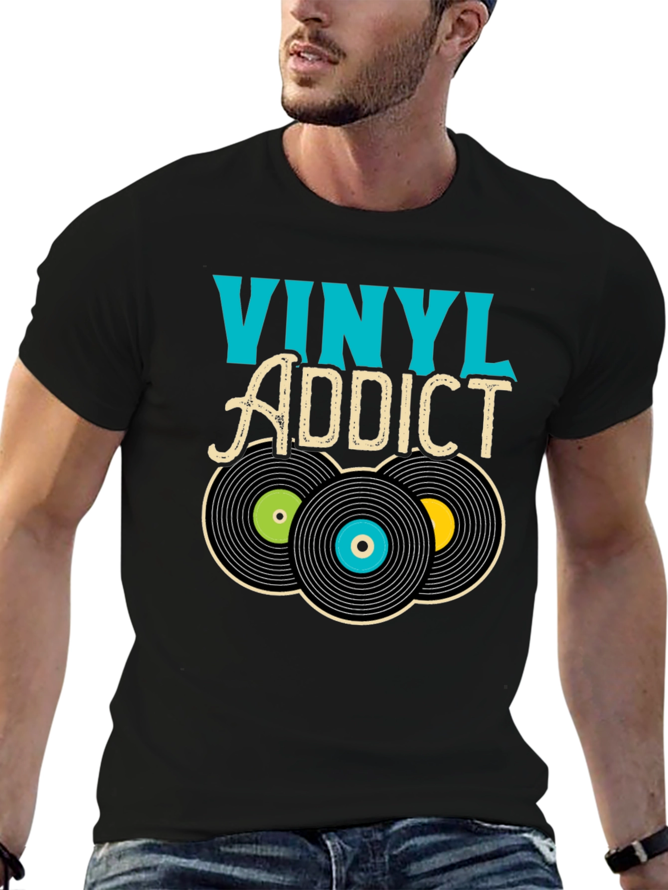 Vinyl Addict Graphic T-Shirt - Retro Music Lover Tee