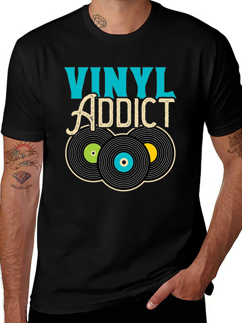 Vinyl Addict Graphic T-Shirt - Retro Music Lover Tee