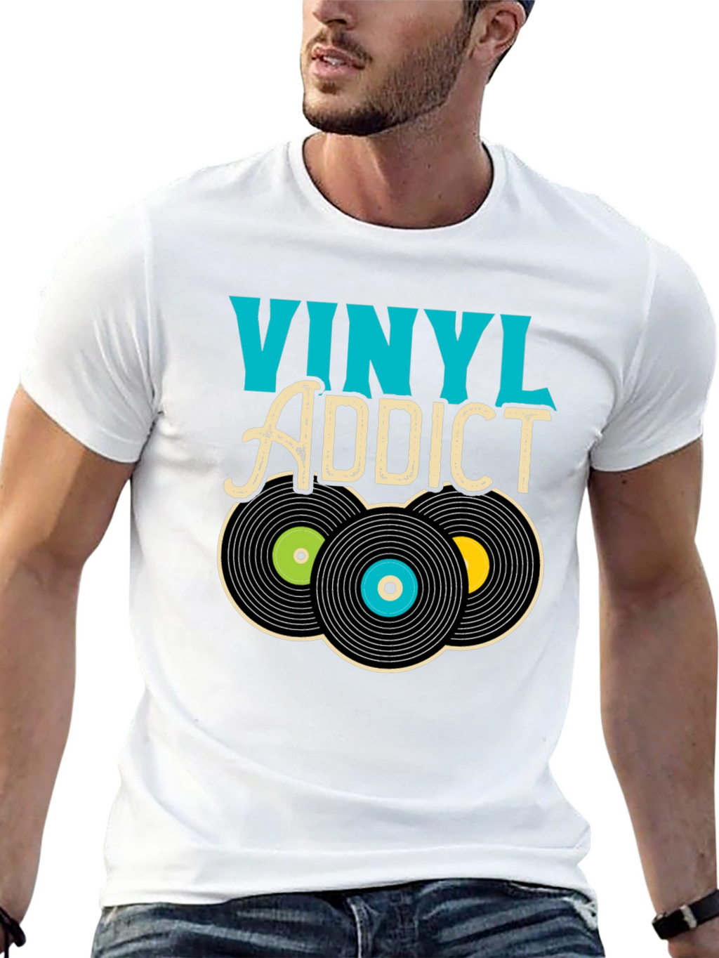 Vinyl Addict Graphic T-Shirt - Retro Music Lover Tee