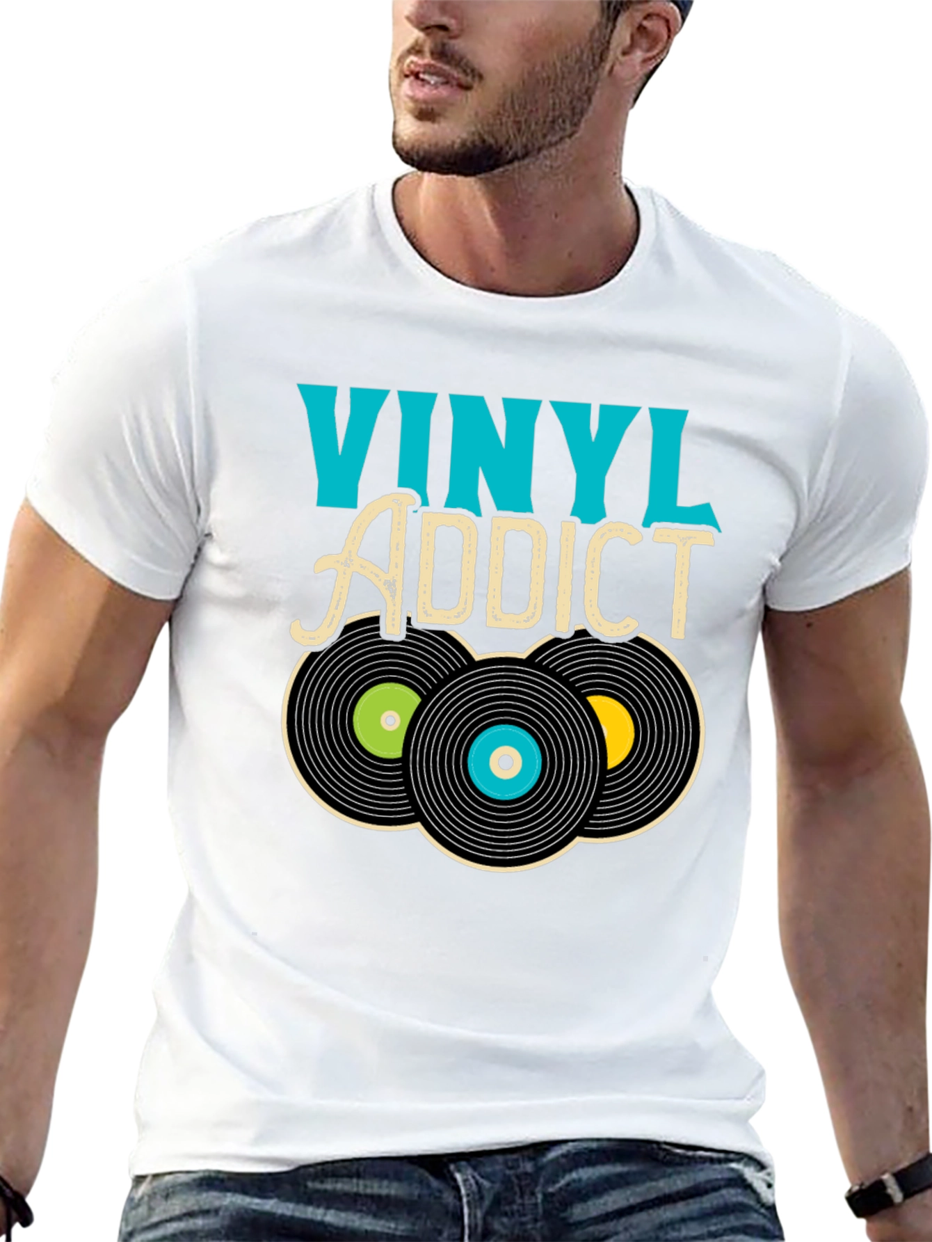 Vinyl Addict Graphic T-Shirt - Retro Music Lover Tee