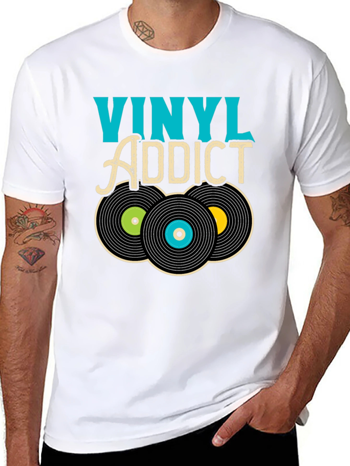 Vinyl Addict Graphic T-Shirt - Retro Music Lover Tee