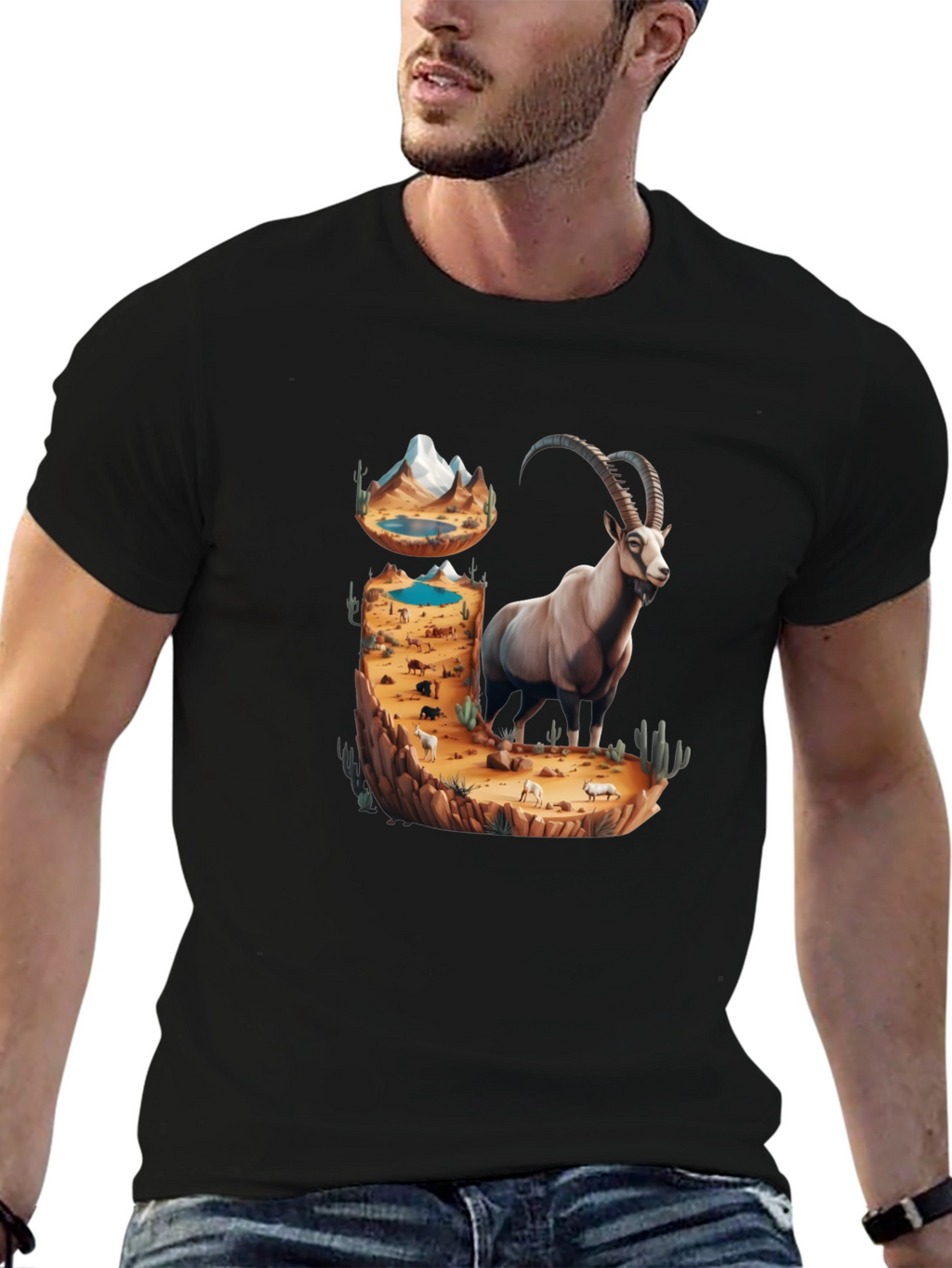 Desert Ibex Graphic Tee - Nature Inspired Design
