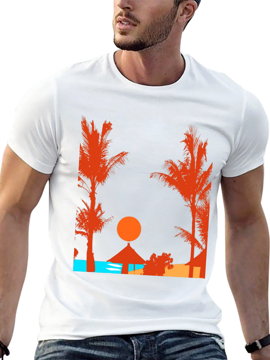 Sunset Beach Graphic T-Shirt - Tropical Getaway Design