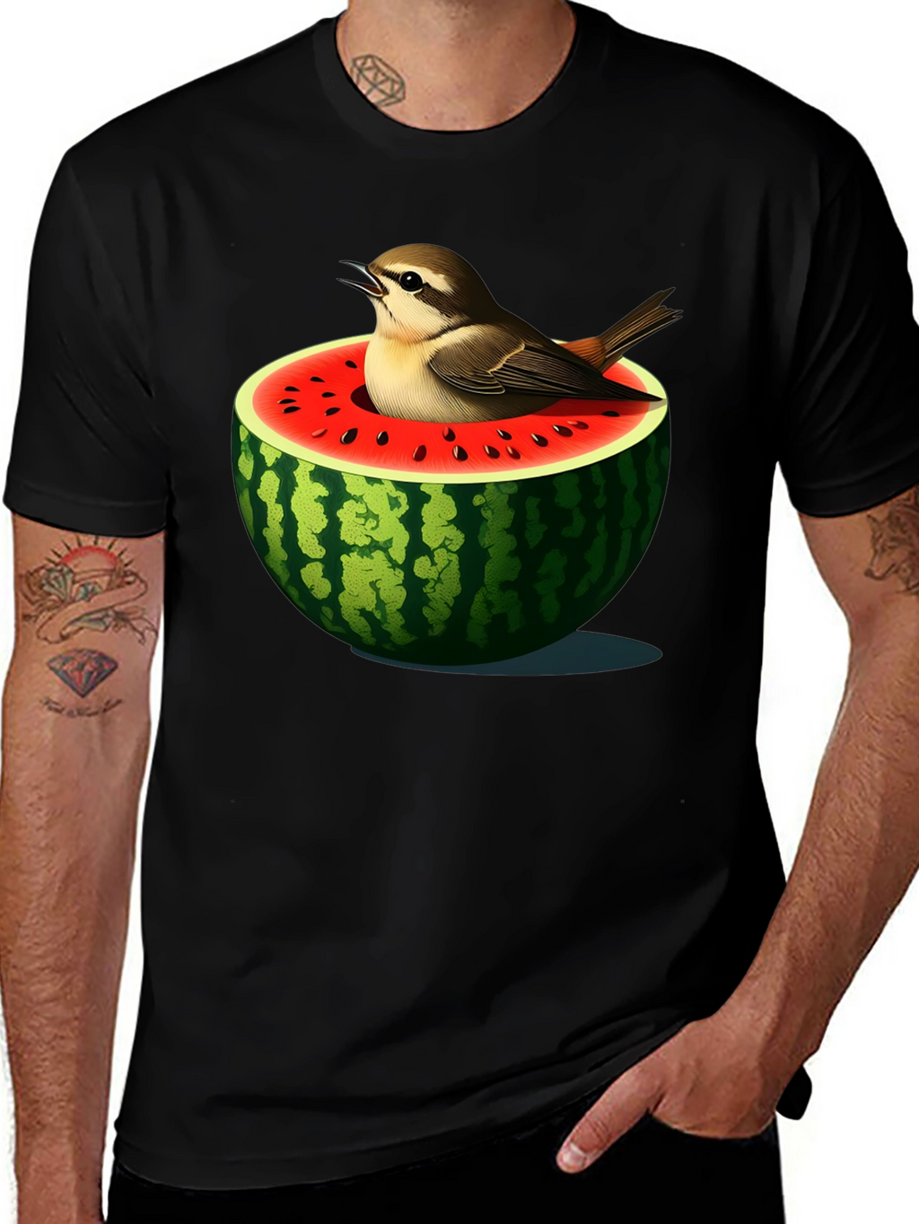 Bird in Watermelon Graphic T-Shirt - Unique Design