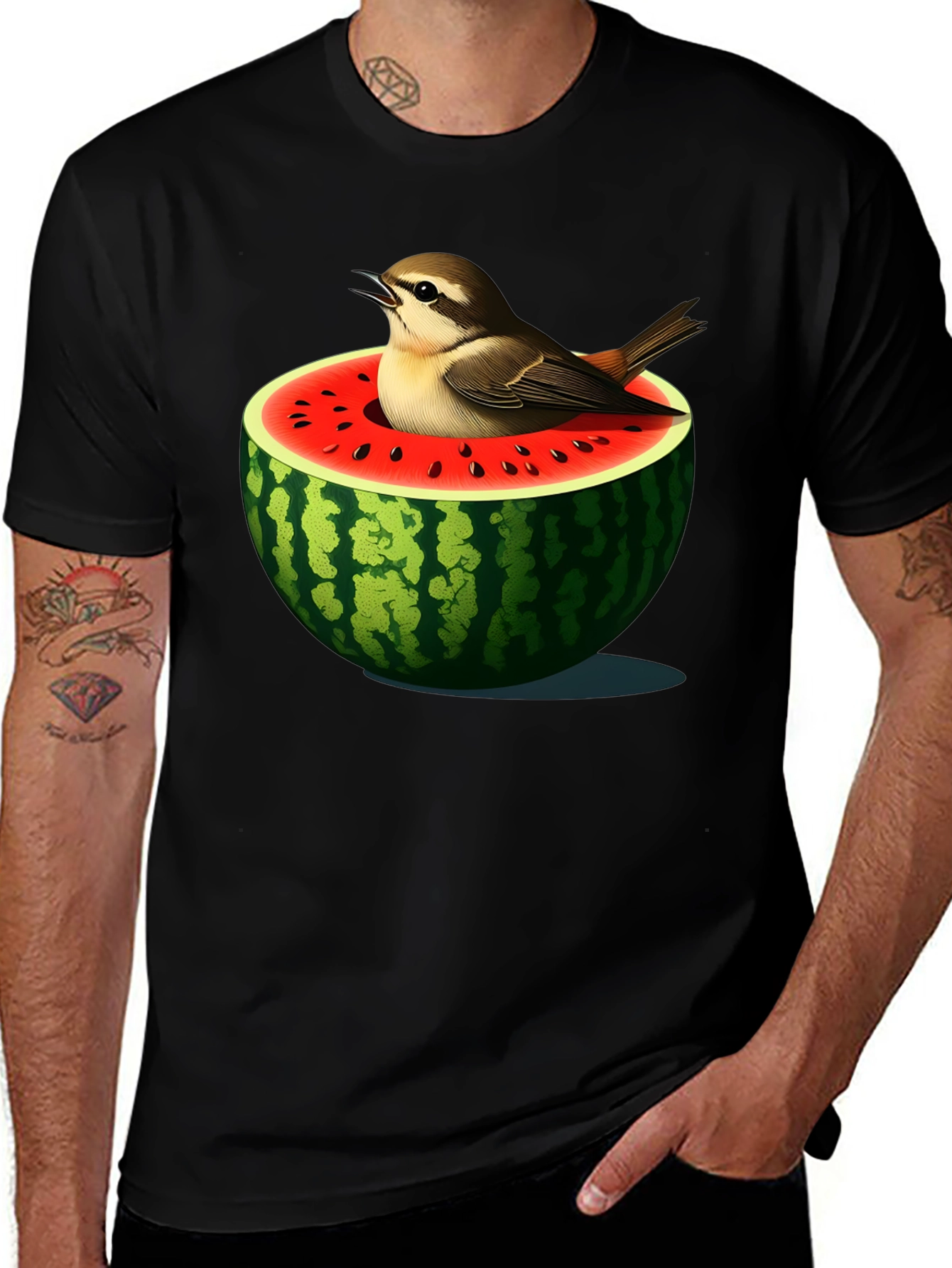 Bird in Watermelon Graphic T-Shirt - Unique Design