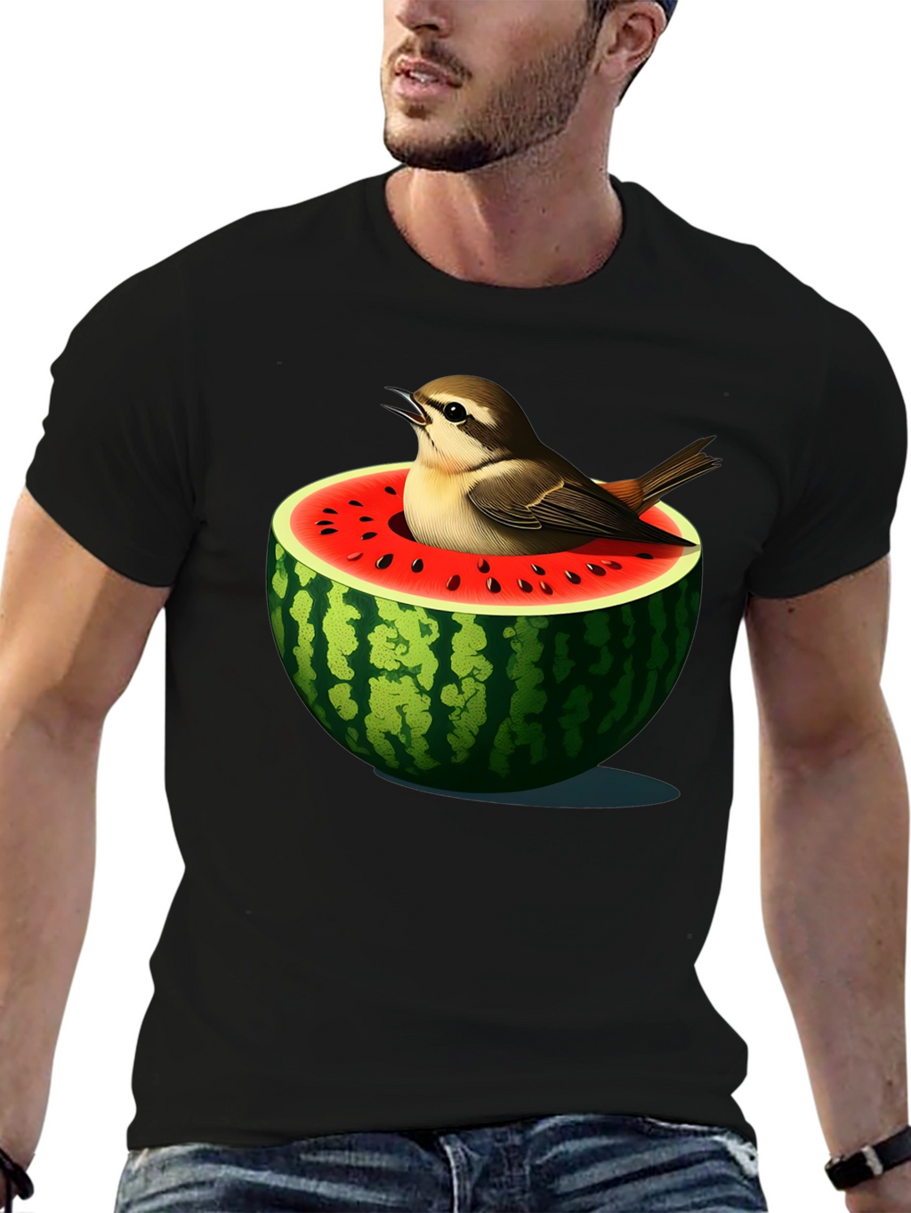 Bird in Watermelon Graphic T-Shirt - Unique Design