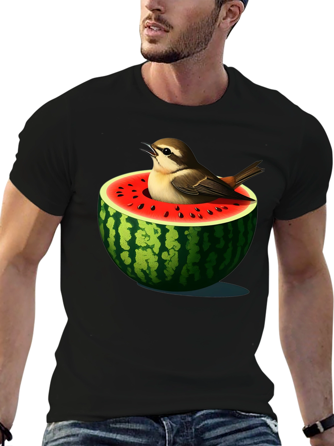 Bird in Watermelon Graphic T-Shirt - Unique Design