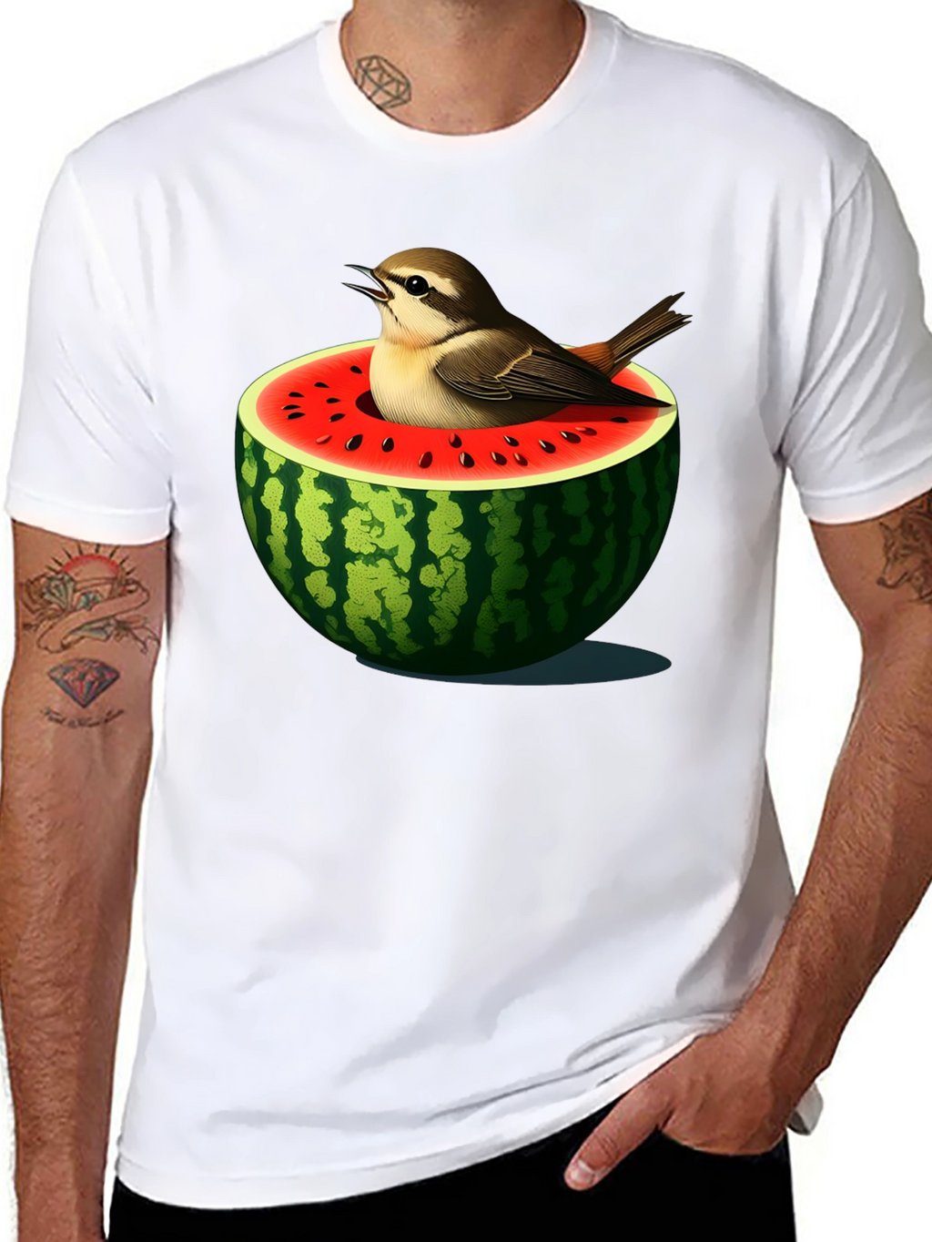 Bird in Watermelon Graphic T-Shirt - Unique Design