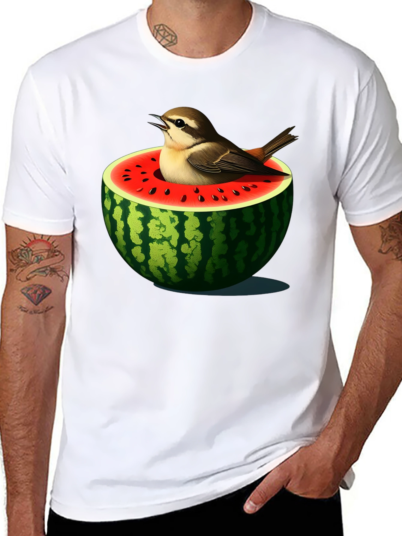 Bird in Watermelon Graphic T-Shirt - Unique Design